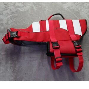 Red White Striped Dog‎ Life Vest Jacket Safety Flotation Aid Size L
